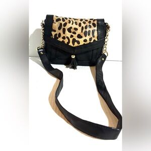Audrey Brooke Leopard Print Black leather Shoulder Bag